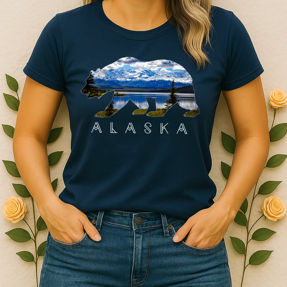 Alaskan Bear With Lake & Mountain Souvenir Womens T-Shirt
