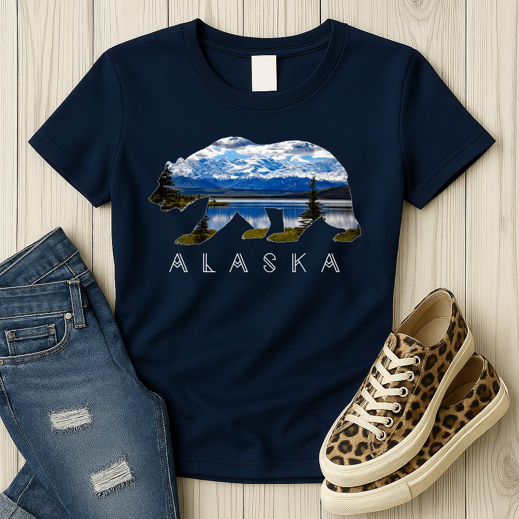 Alaskan Bear With Lake & Mountain Souvenir Womens T-Shirt