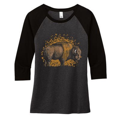 American Bison Wild Animal Gift Idea Men Kids Buffalo Women's Tri-Blend 3/4-Sleeve Raglan Shirt