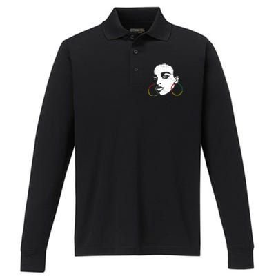 Afro Black Woman Afican Color Cool Black History Month Gift Performance Long Sleeve Polo