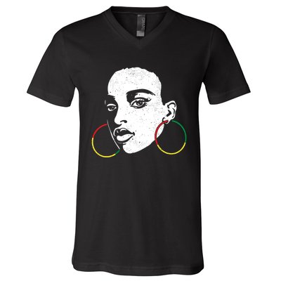 Afro Black Woman Afican Color Cool Black History Month Gift V-Neck T-Shirt