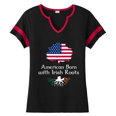 American Born With Irish Roots St Patrick's Day Gift Ladies Halftime Notch Neck Tee