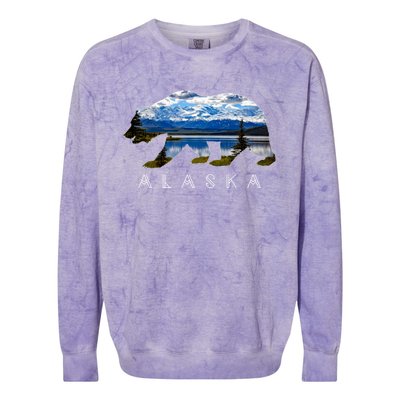 Alaskan Bear With Lake And Mountain Souvenir Gift Colorblast Crewneck Sweatshirt