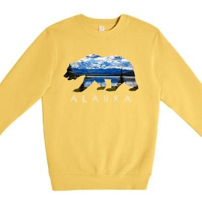 Alaskan Bear With Lake And Mountain Souvenir Gift Premium Crewneck Sweatshirt