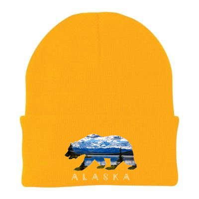 Alaskan Bear With Lake And Mountain Souvenir Gift Knit Cap Winter Beanie