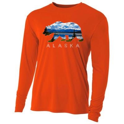 Alaskan Bear With Lake And Mountain Souvenir Gift Cooling Performance Long Sleeve Crew