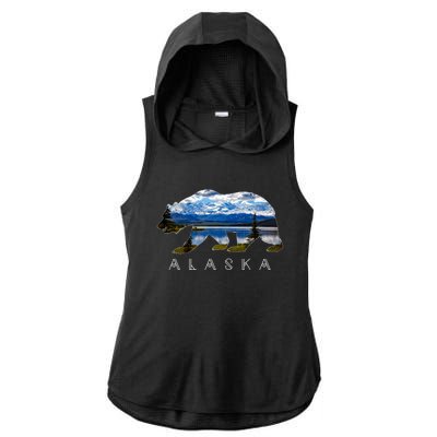 Alaskan Bear With Lake And Mountain Souvenir Gift Ladies PosiCharge Tri-Blend Wicking Draft Hoodie Tank