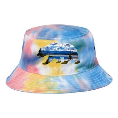 Alaskan Bear With Lake And Mountain Souvenir Gift Tie Dye Newport Bucket Hat