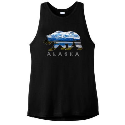 Alaskan Bear With Lake And Mountain Souvenir Gift Ladies PosiCharge Tri-Blend Wicking Tank