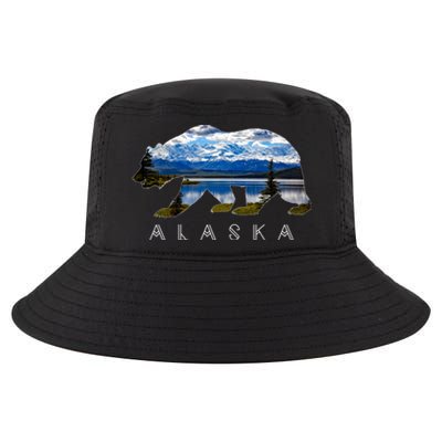 Alaskan Bear With Lake And Mountain Souvenir Gift Cool Comfort Performance Bucket Hat