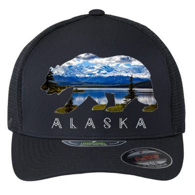 Alaskan Bear With Lake And Mountain Souvenir Gift Flexfit Unipanel Trucker Cap