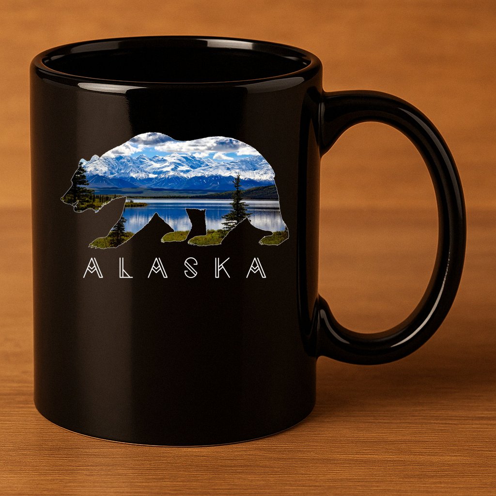 Alaskan Bear With Lake And Mountain Souvenir Gift 11oz C Handle Ceramic Mug