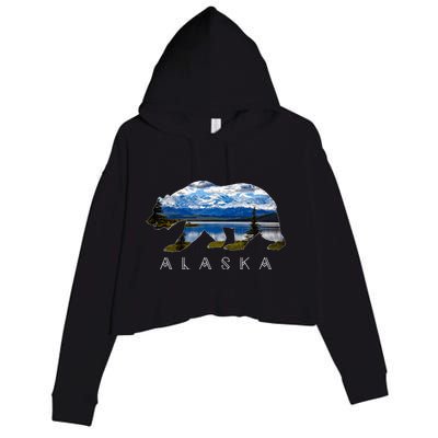 Alaskan Bear With Lake And Mountain Souvenir Gift Crop Fleece Hoodie