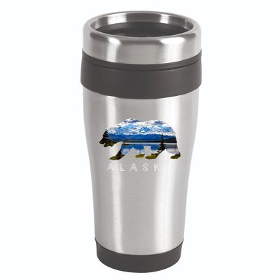 Alaskan Bear With Lake And Mountain Souvenir Gift 16oz Travel Tumbler
