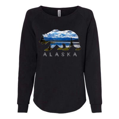 Alaskan Bear With Lake And Mountain Souvenir Gift Womens California Wash Sweatshirt