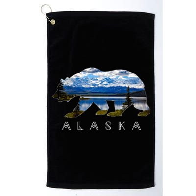 Alaskan Bear With Lake And Mountain Souvenir Gift Platinum Collection Golf Towel