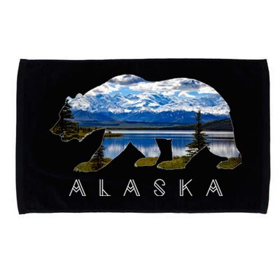 Alaskan Bear With Lake And Mountain Souvenir Gift Microfiber Hand Towel