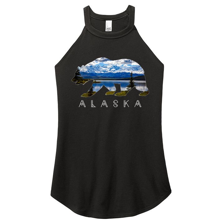 Alaskan Bear With Lake And Mountain Souvenir Gift Women's Perfect Tri Rocker Tank