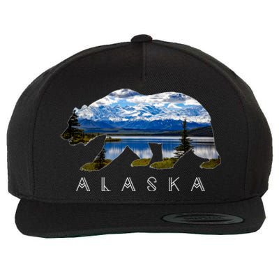 Alaskan Bear With Lake And Mountain Souvenir Gift Wool Snapback Cap