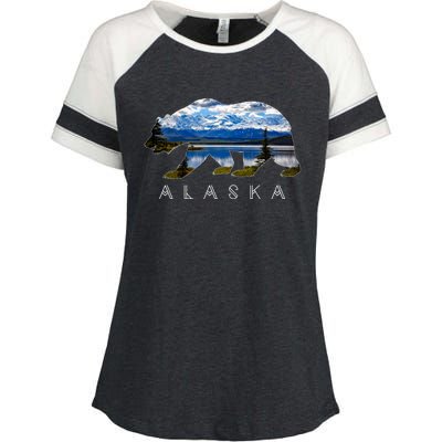 Alaskan Bear With Lake And Mountain Souvenir Gift Enza Ladies Jersey Colorblock Tee