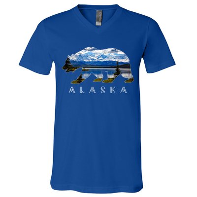 Alaskan Bear With Lake And Mountain Souvenir Gift V-Neck T-Shirt