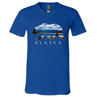 Alaskan Bear With Lake And Mountain Souvenir Gift V-Neck T-Shirt