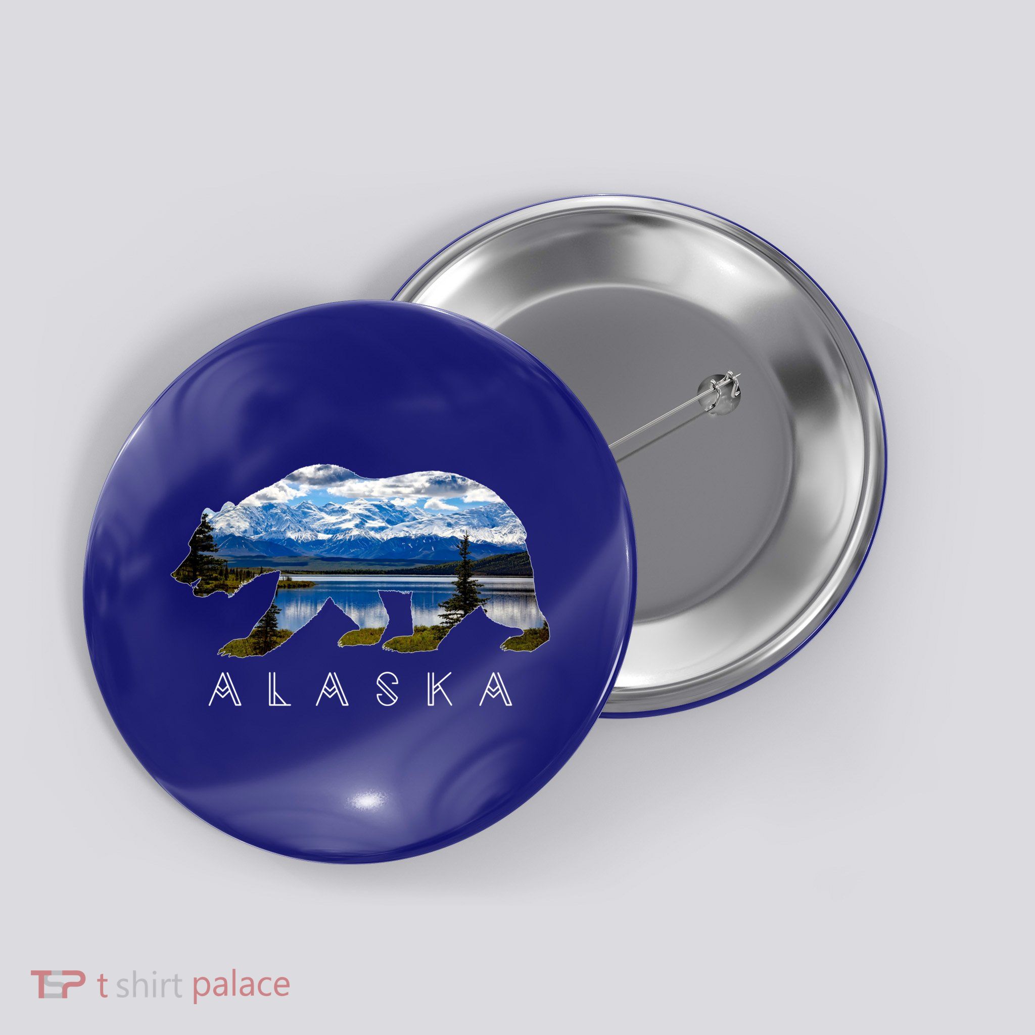 Alaskan Bear With Lake And Mountain Souvenir Gift Button