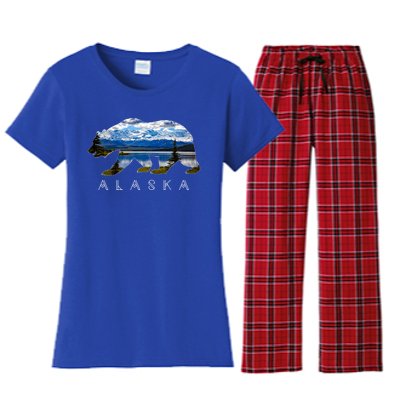 Alaskan Bear With Lake And Mountain Souvenir Gift Women's Flannel Pajama Set