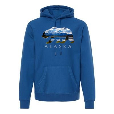 Alaskan Bear With Lake And Mountain Souvenir Gift Premium Hoodie