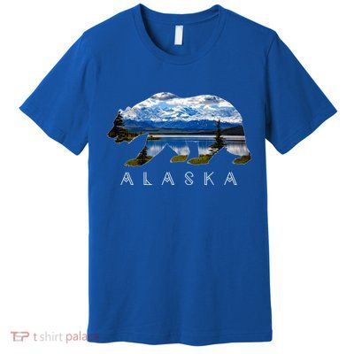 Alaskan Bear With Lake And Mountain Souvenir Gift Premium T-Shirt