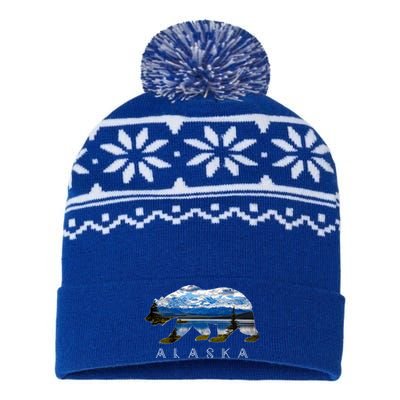 Alaskan Bear With Lake And Mountain Souvenir Gift USA-Made Snowflake Beanie