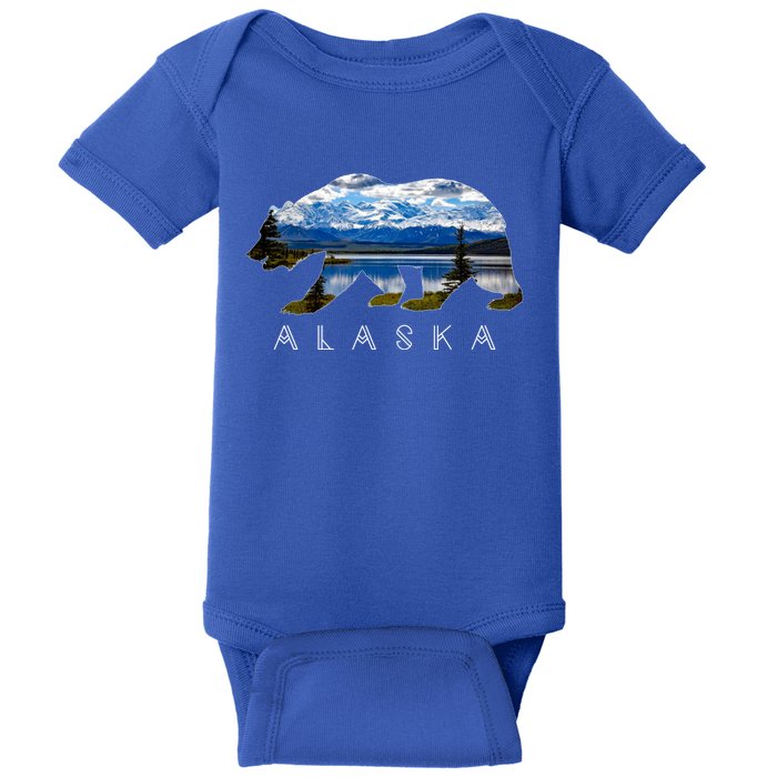 Alaskan Bear With Lake And Mountain Souvenir Gift Baby Bodysuit