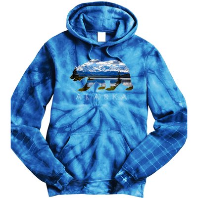 Alaskan Bear With Lake And Mountain Souvenir Gift Tie Dye Hoodie