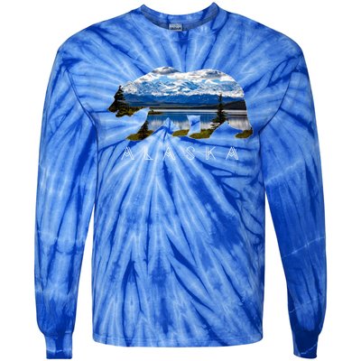 Alaskan Bear With Lake And Mountain Souvenir Gift Tie-Dye Long Sleeve Shirt