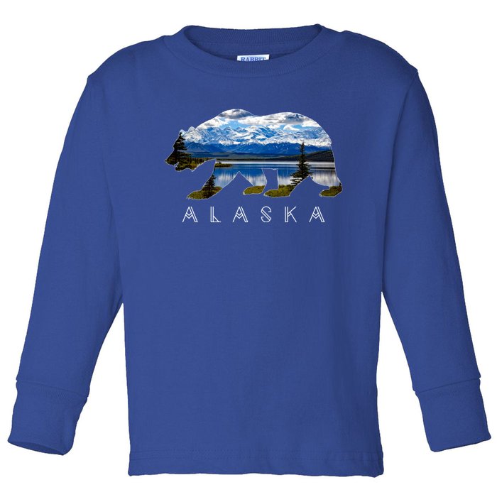 Alaskan Bear With Lake And Mountain Souvenir Gift Toddler Long Sleeve Shirt