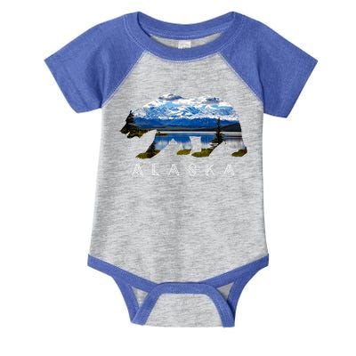 Alaskan Bear With Lake And Mountain Souvenir Gift Infant Baby Jersey Bodysuit