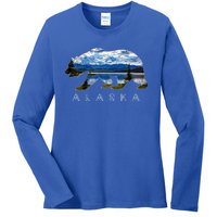 Alaskan Bear With Lake And Mountain Souvenir Gift Ladies Long Sleeve Shirt