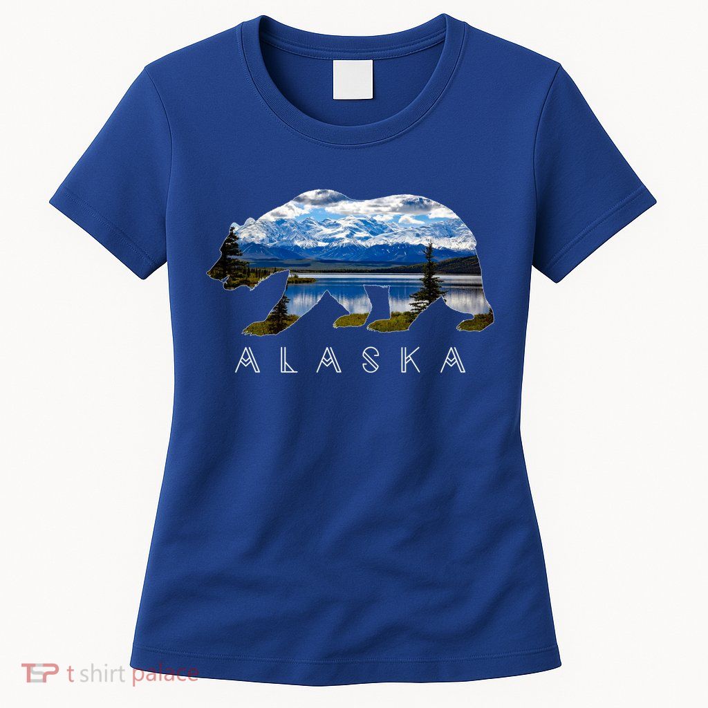 Alaskan Bear With Lake And Mountain Souvenir Gift Womens T-Shirt