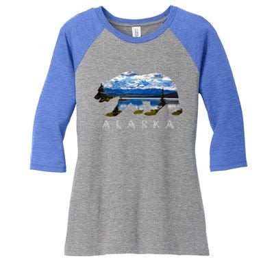 Alaskan Bear With Lake And Mountain Souvenir Gift Women's Tri-Blend 3/4-Sleeve Raglan Shirt