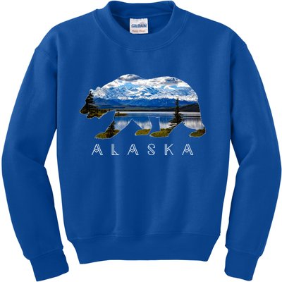 Alaskan Bear With Lake And Mountain Souvenir Gift Kids Sweatshirt