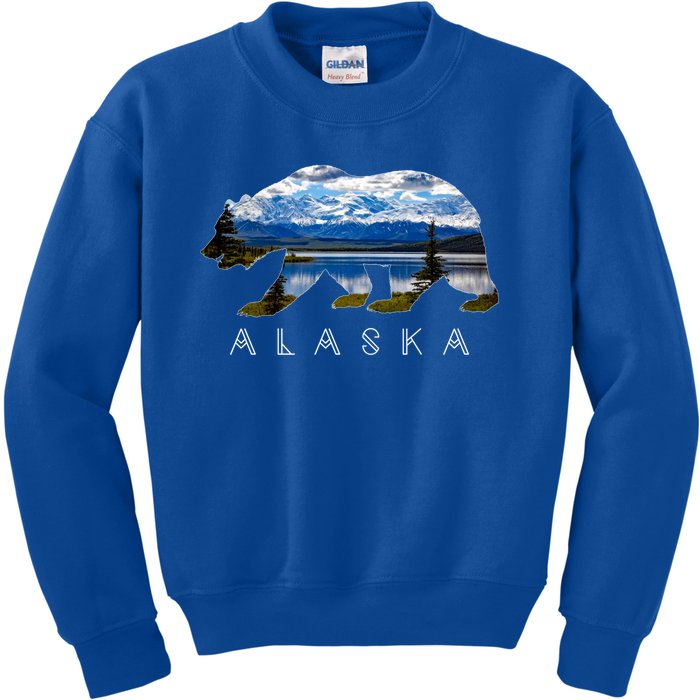 Alaskan Bear With Lake And Mountain Souvenir Gift Kids Sweatshirt