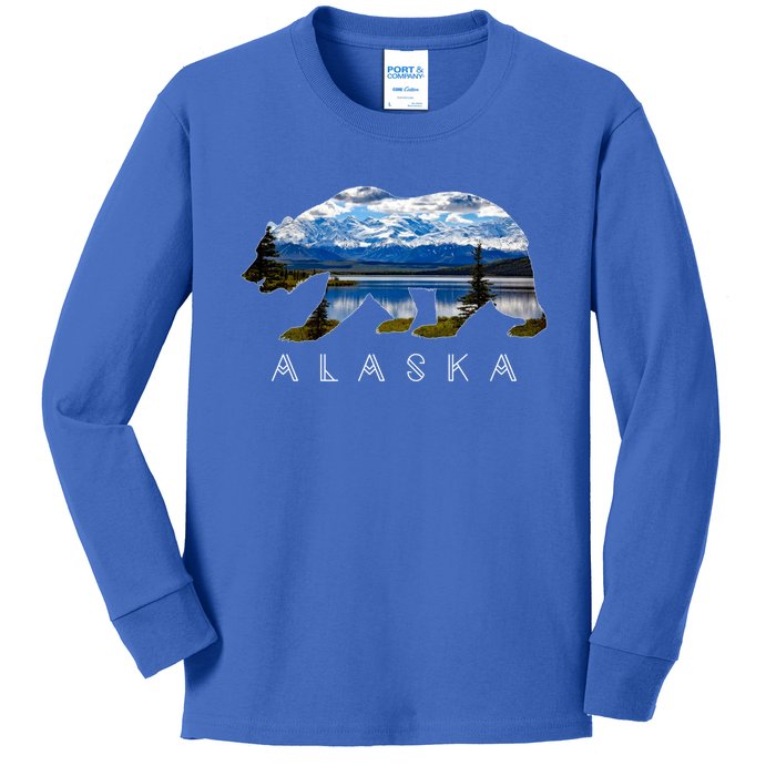 Alaskan Bear With Lake And Mountain Souvenir Gift Kids Long Sleeve Shirt