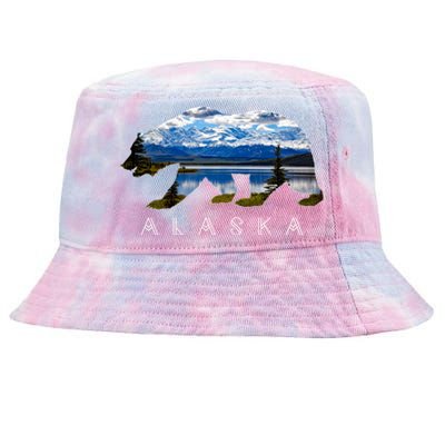 Alaskan Bear With Lake And Mountain Souvenir Gift Tie-Dyed Bucket Hat