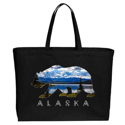 Alaskan Bear With Lake And Mountain Souvenir Gift Cotton Canvas Jumbo Tote