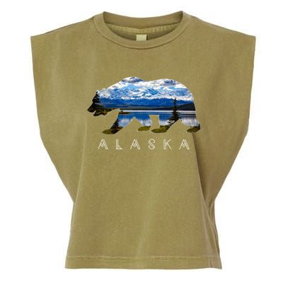 Alaskan Bear With Lake And Mountain Souvenir Gift Garment-Dyed Women's Muscle Tee