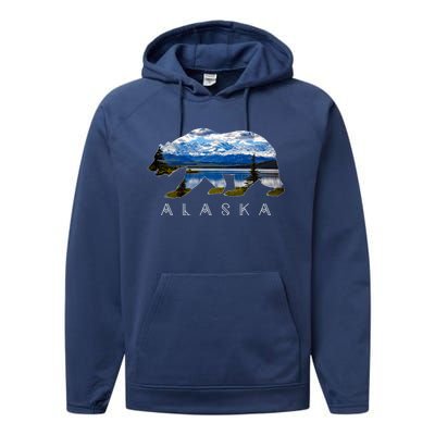 Alaskan Bear With Lake And Mountain Souvenir Gift Performance Fleece Hoodie