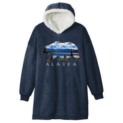 Alaskan Bear With Lake And Mountain Souvenir Gift Hooded Wearable Blanket