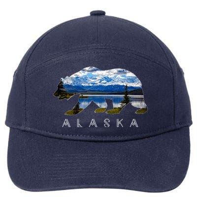 Alaskan Bear With Lake And Mountain Souvenir Gift 7-Panel Snapback Hat