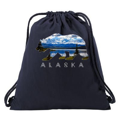 Alaskan Bear With Lake And Mountain Souvenir Gift Drawstring Bag