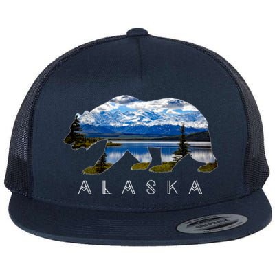 Alaskan Bear With Lake And Mountain Souvenir Gift Flat Bill Trucker Hat